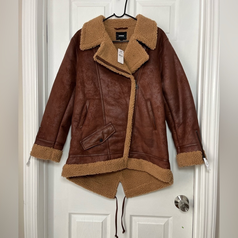 Express Faux Suede Sherpa Moto Jacket Medium
